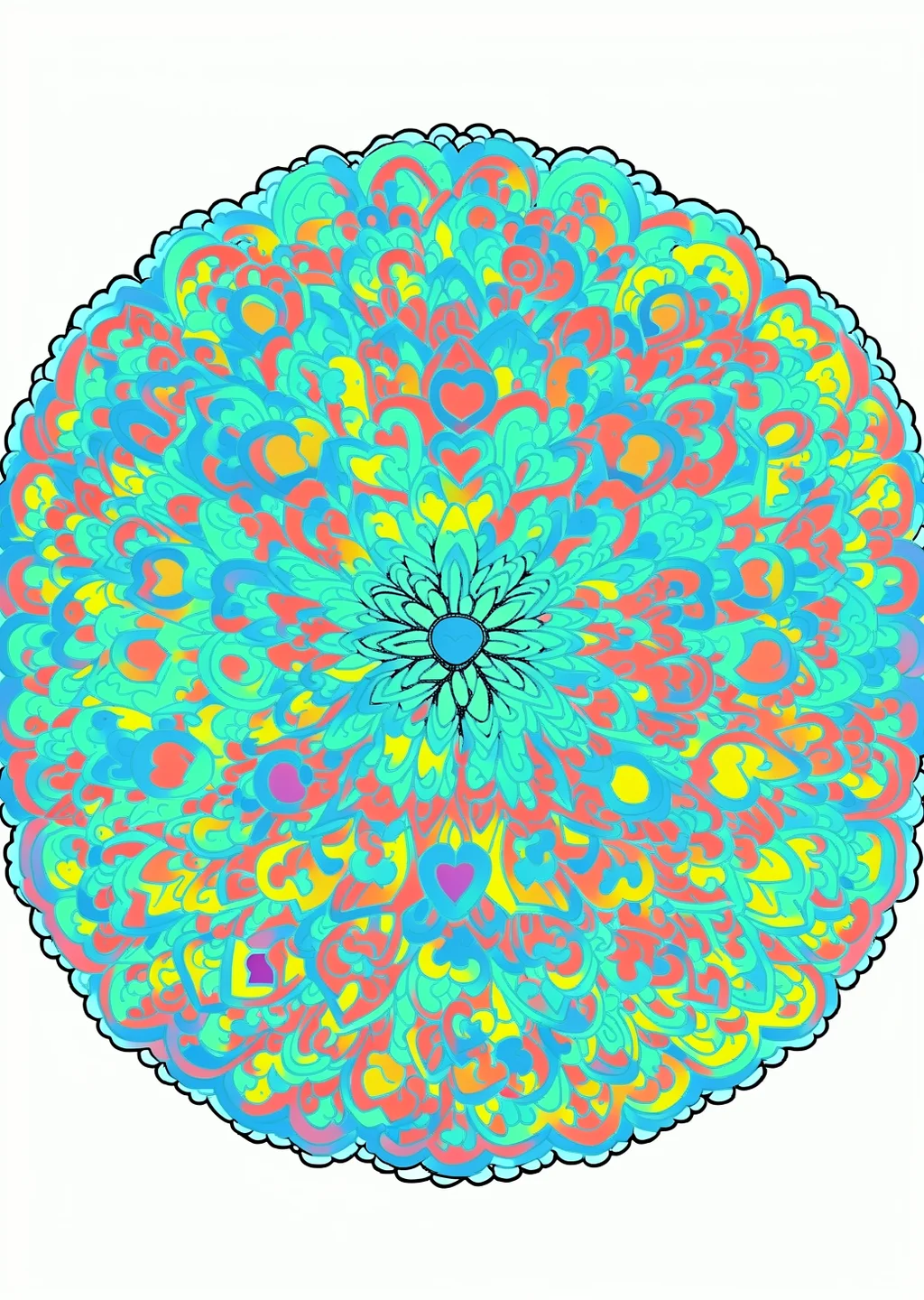 Herz-Mandala Ausmalbild – farbiges Beispiel