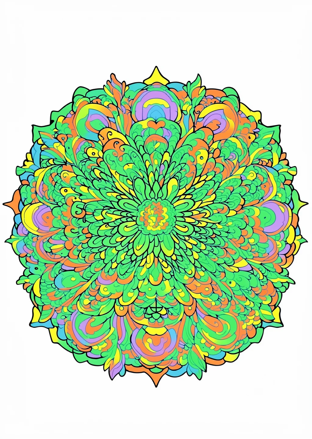 Katzen-Mandala Ausmalbild – farbiges Beispiel