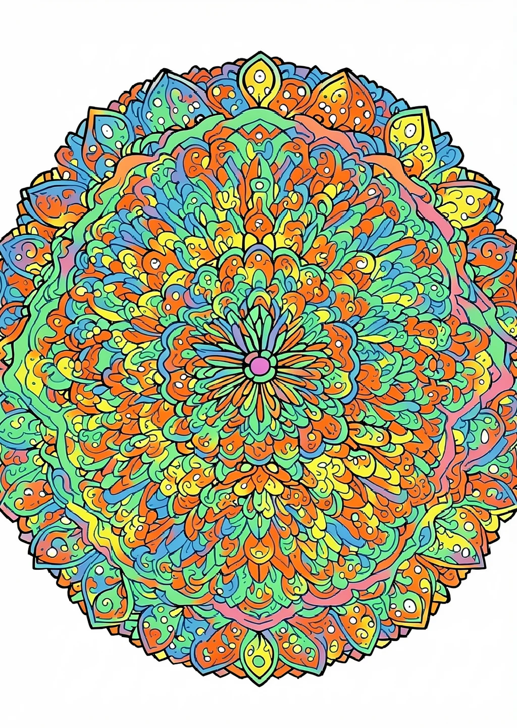 Kristall-Mandala Ausmalbild – farbiges Beispiel