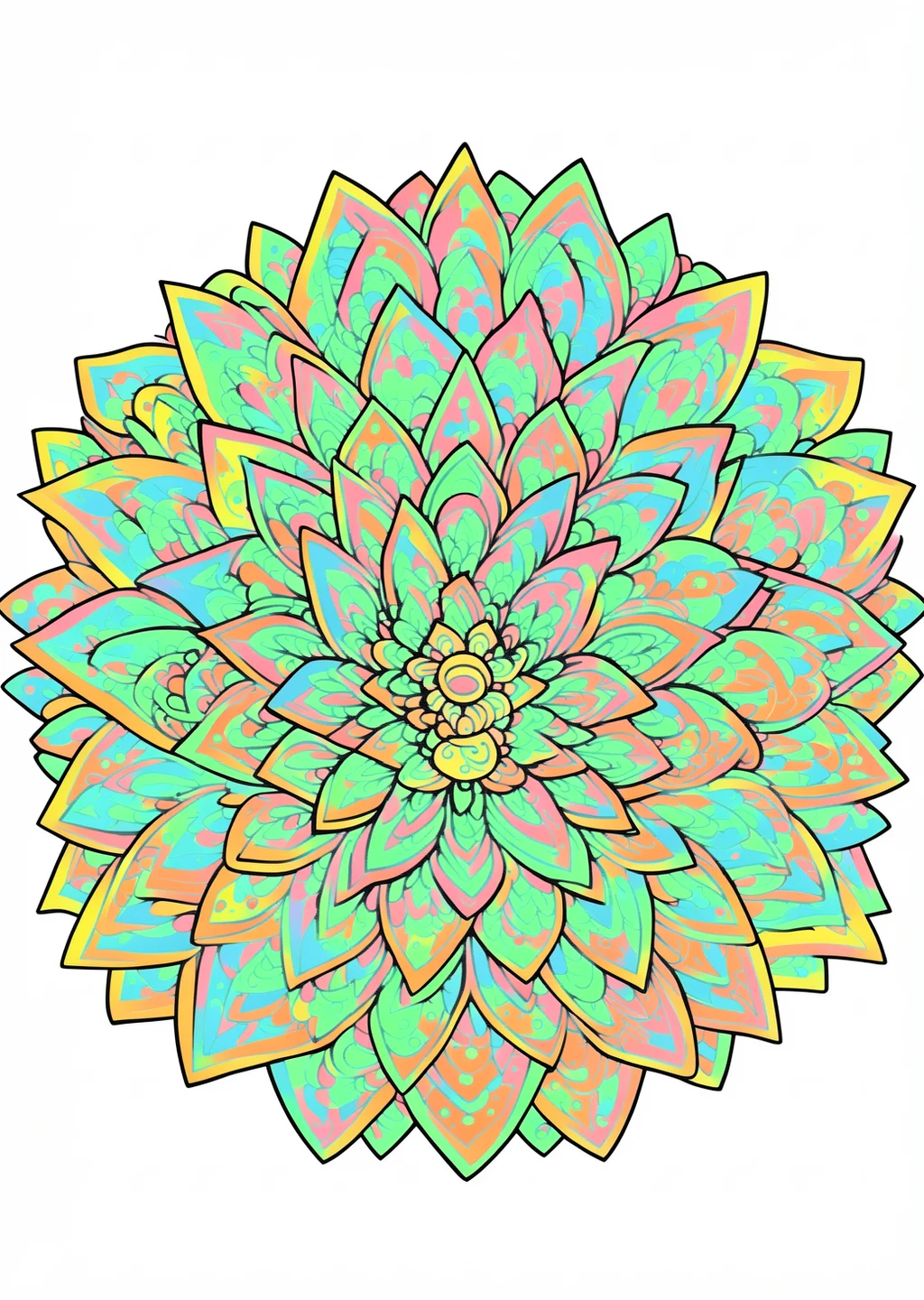 Lotus-Mandala Ausmalbild – farbiges Beispiel