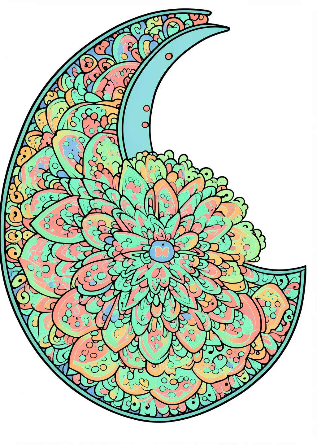 Mond-Mandala Ausmalbild – farbiges Beispiel