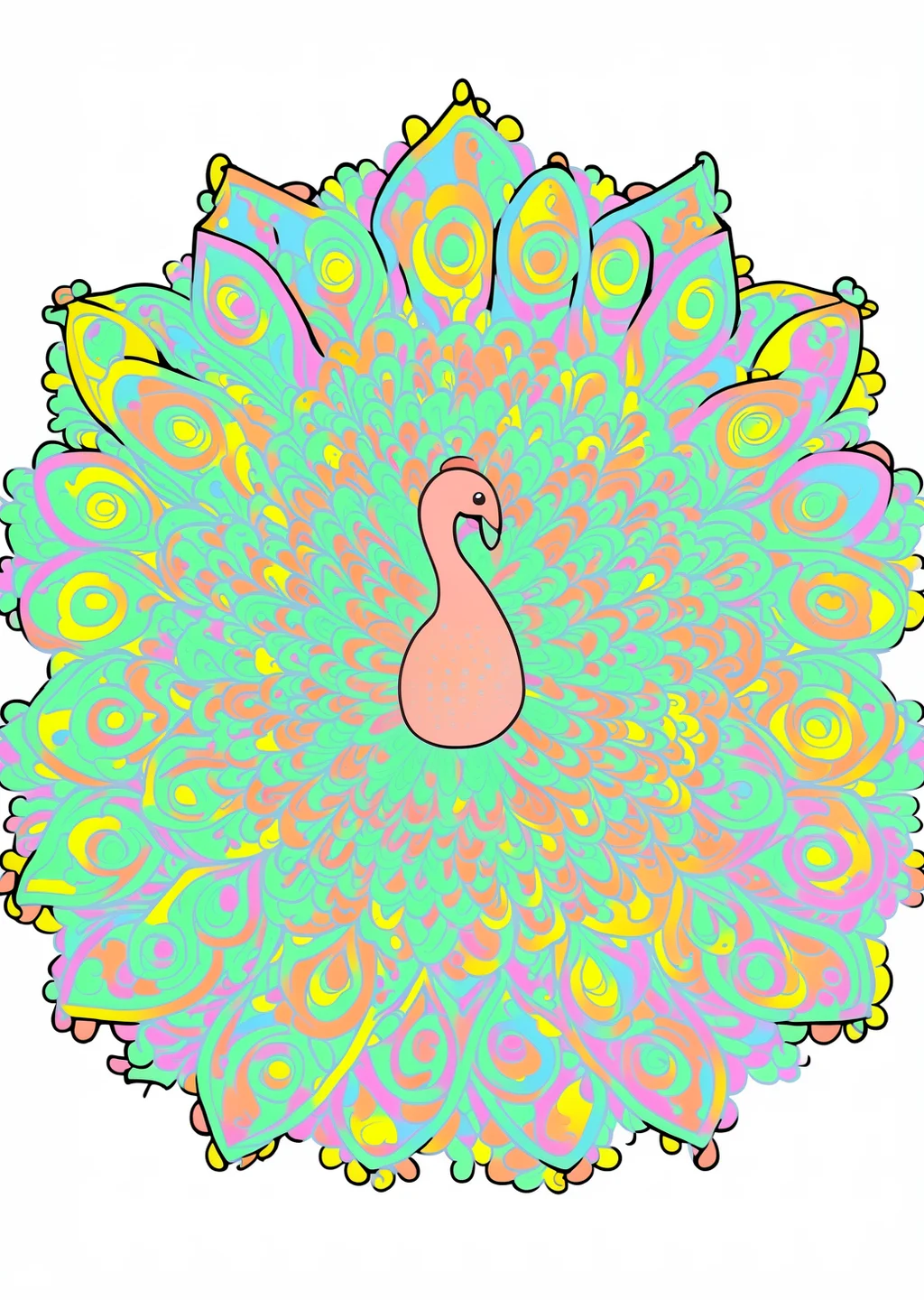 Pfauen-Mandala Ausmalbild – farbiges Beispiel