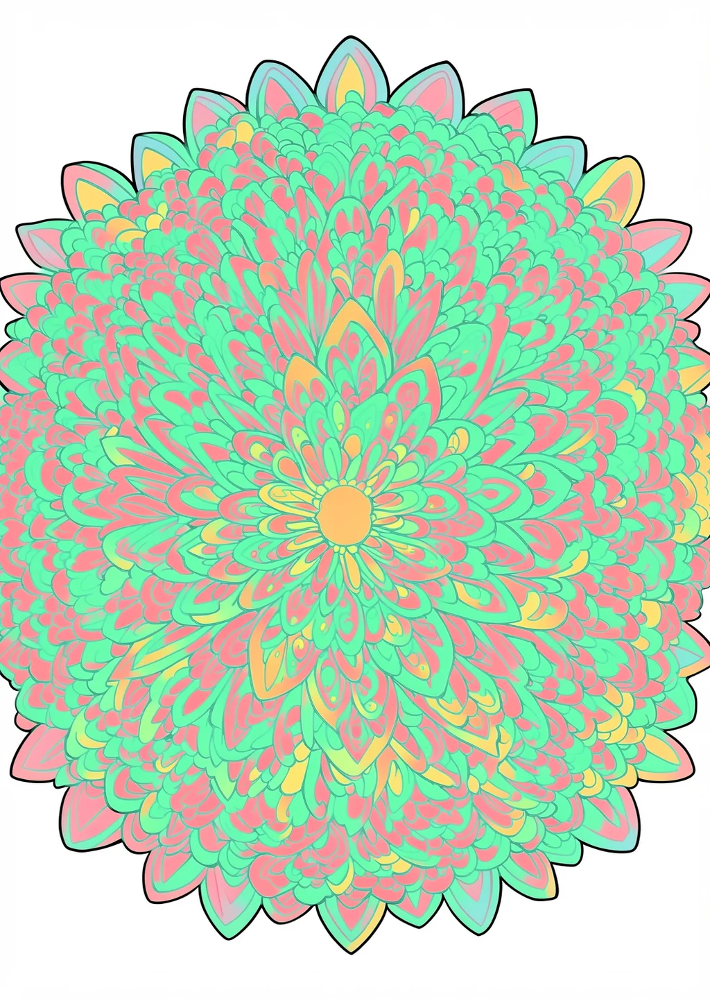Blüten-Mandala Ausmalbild – farbiges Beispiel