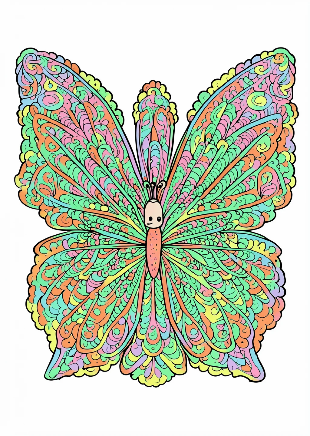 Schmetterlings-Mandala Ausmalbild – farbiges Beispiel