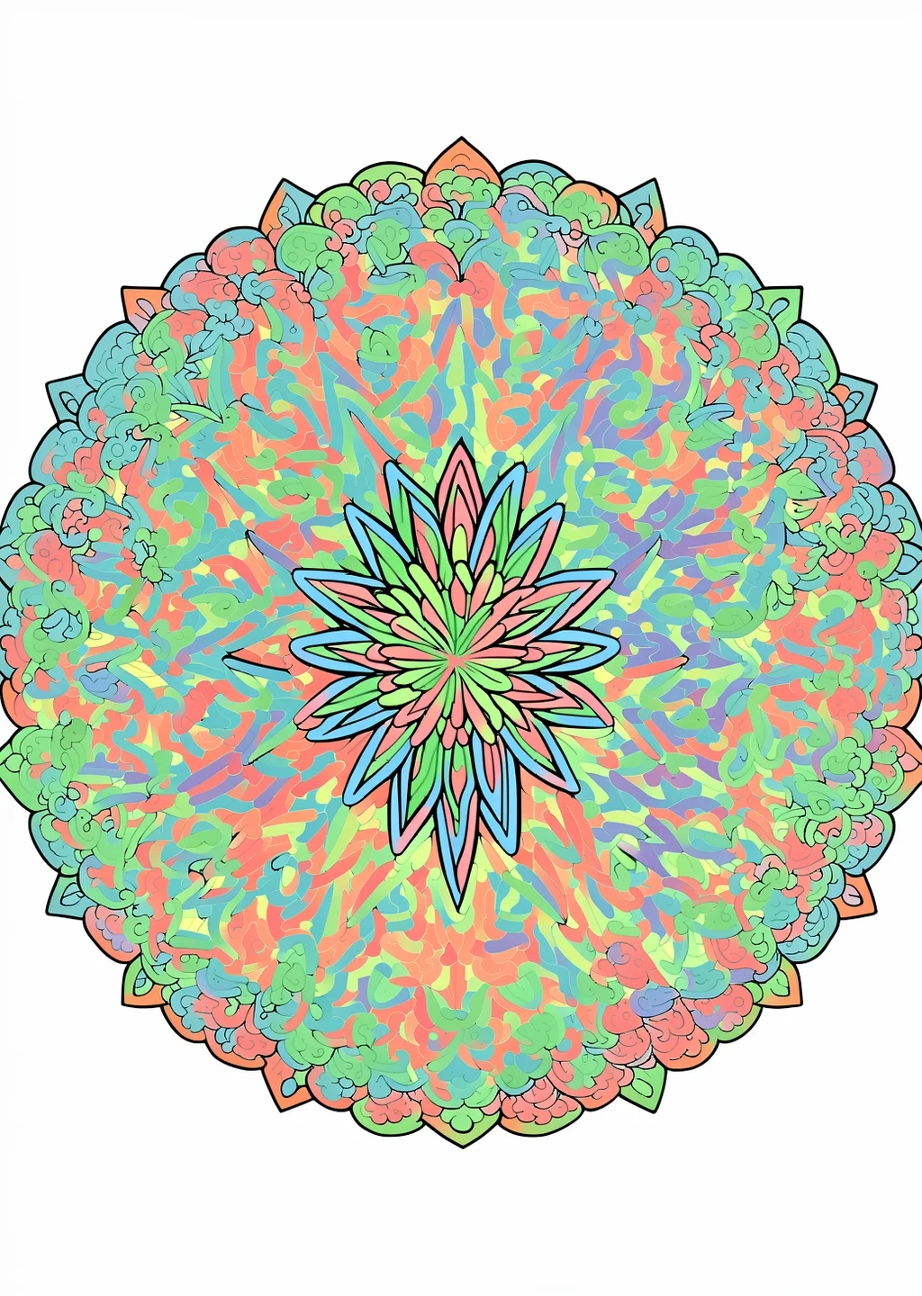 Stern-Mandala Ausmalbild – farbiges Beispiel