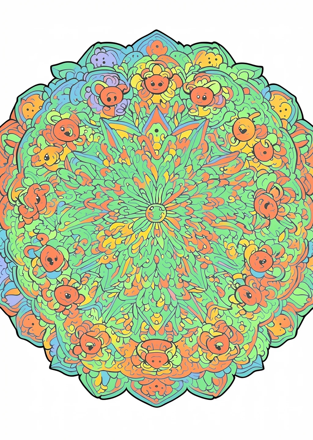 Tier-Mandala Ausmalbild – farbiges Beispiel