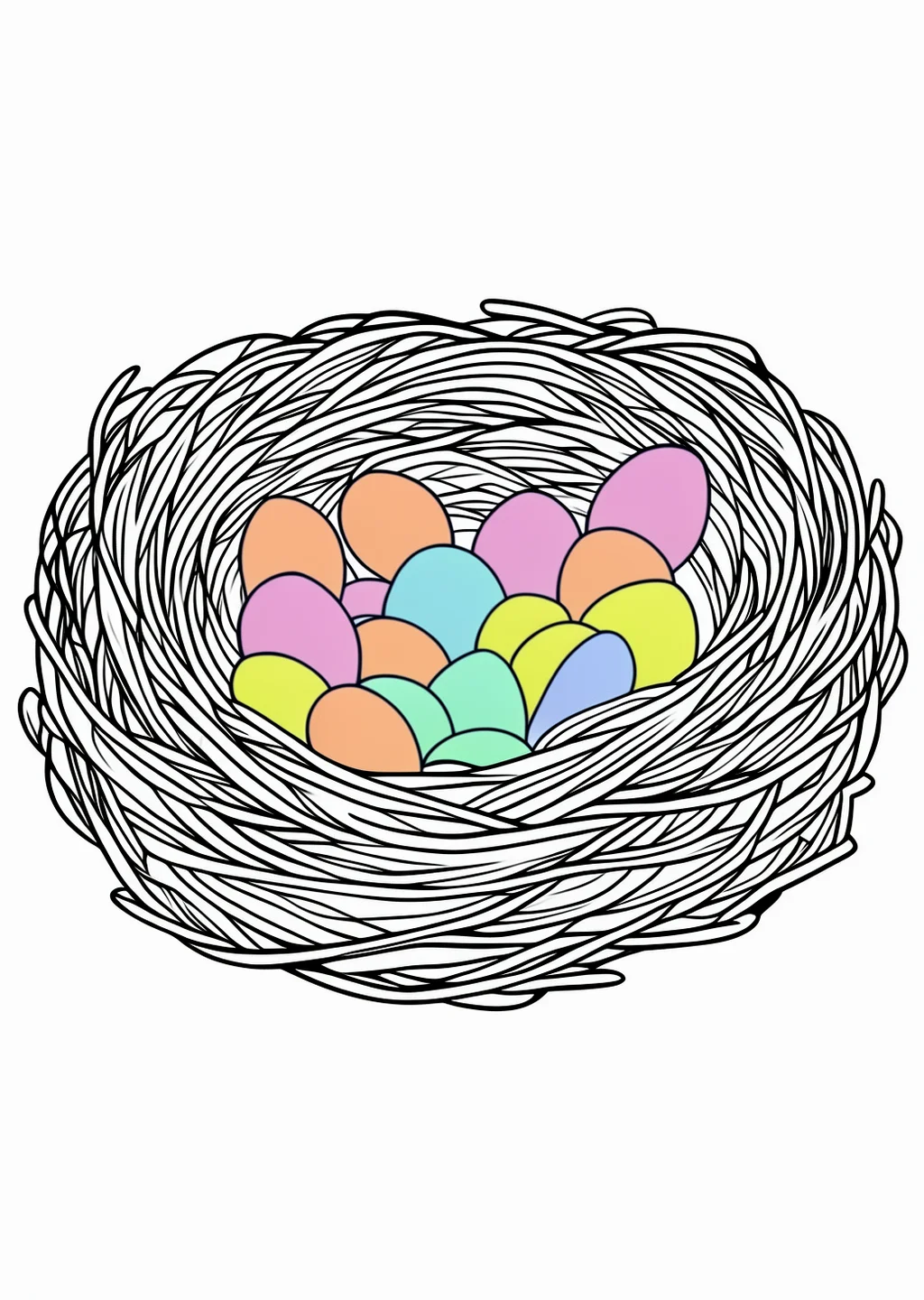 Osternest Ausmalbild – farbiges Beispiel