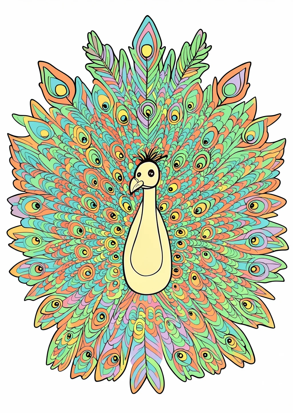 Pfau Ausmalbild – farbiges Beispiel