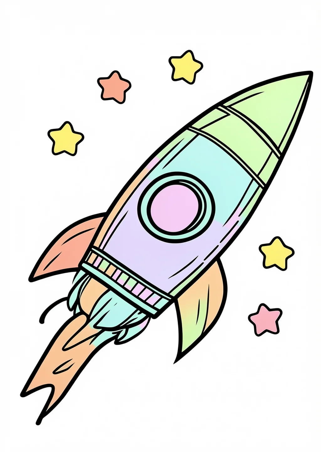 Rakete Ausmalbild – farbiges Beispiel
