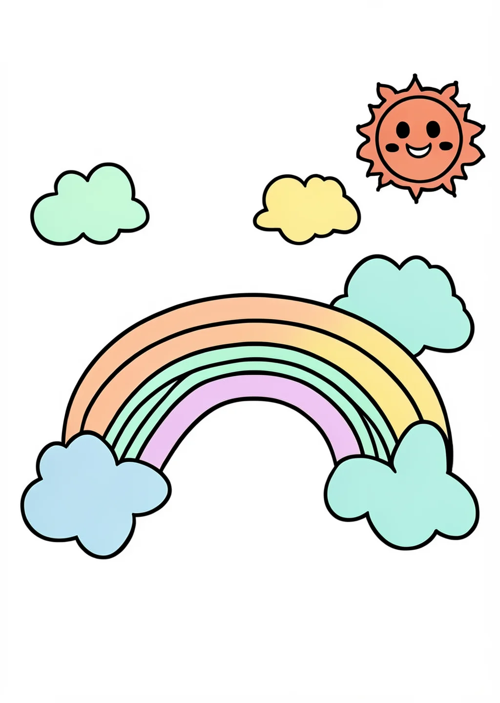 Regenbogen Ausmalbild – farbiges Beispiel