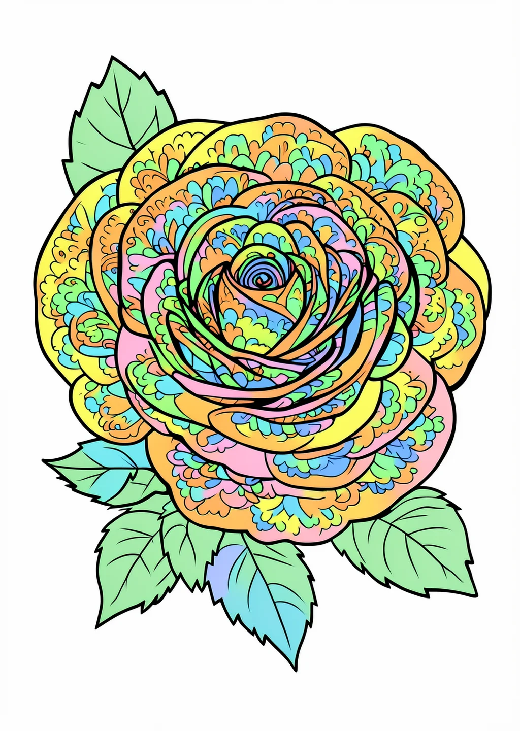 Rose Ausmalbild – farbiges Beispiel
