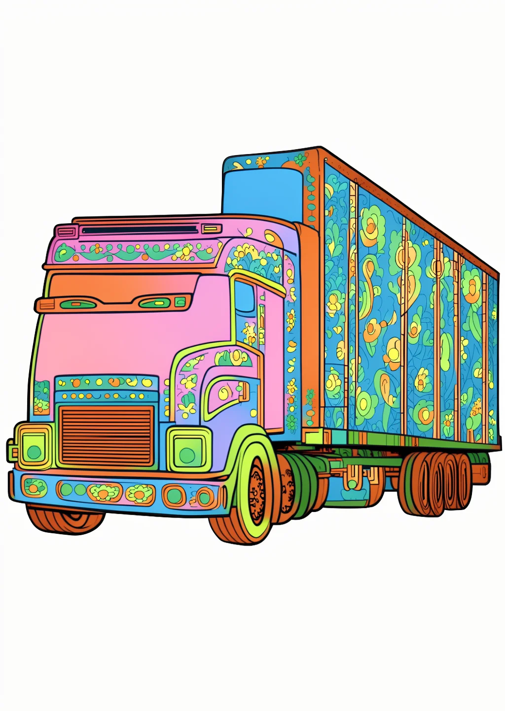 Sattelschlepper Ausmalbild – farbiges Beispiel