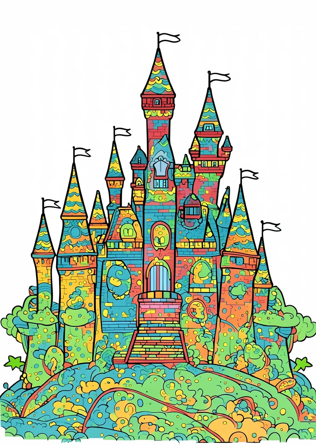 Schloss Ausmalbild – farbiges Beispiel