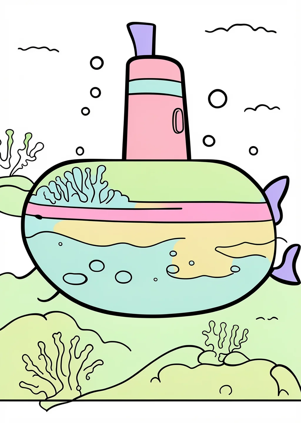 U-Boot Ausmalbild – farbiges Beispiel