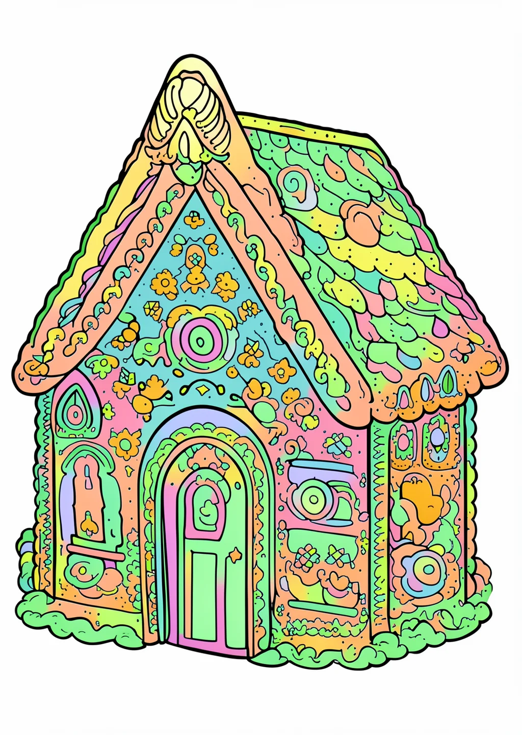 Lebkuchenhaus Ausmalbild – farbiges Beispiel