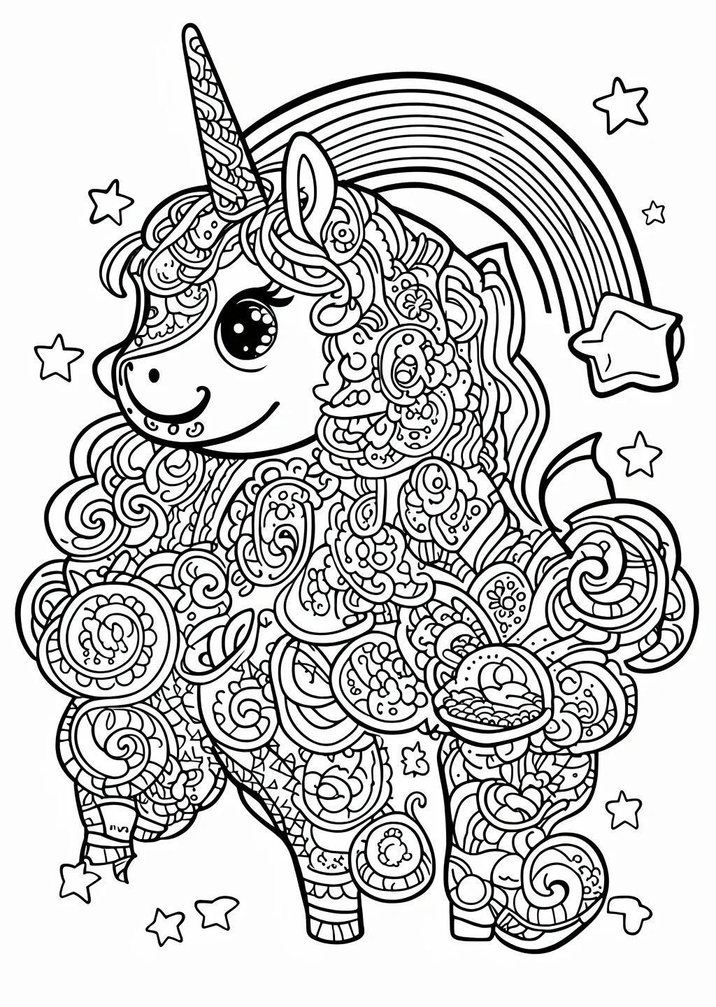 Einhorn mit Regenbogen Ausmalbild