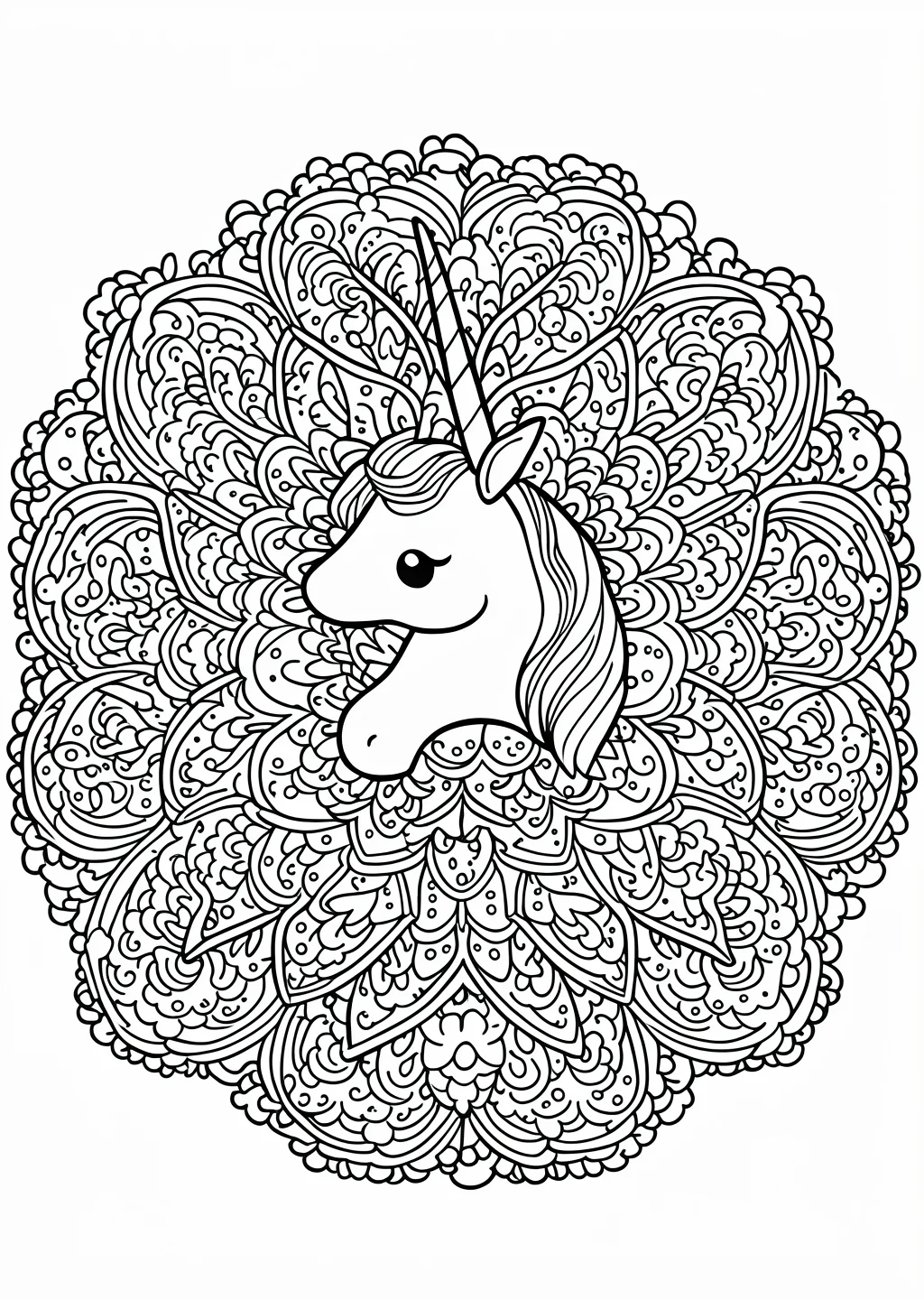 Einhorn-Mandala Ausmalbild